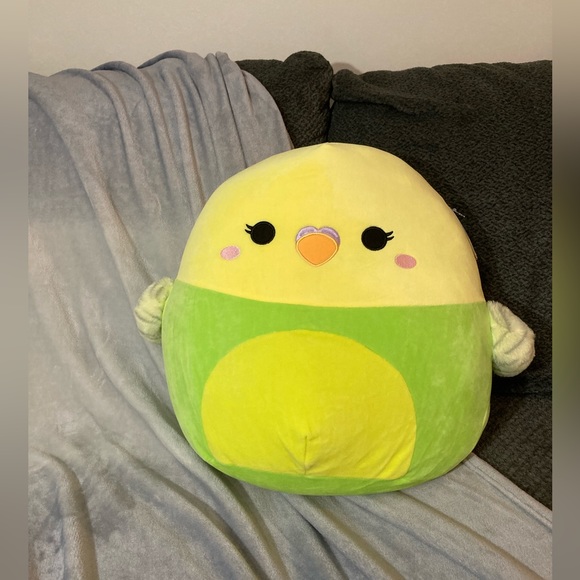 Squishmallows 16 Inch Nellie Green and Yellow Parakeet Squishmallows Bird - Picture 7 of 17
